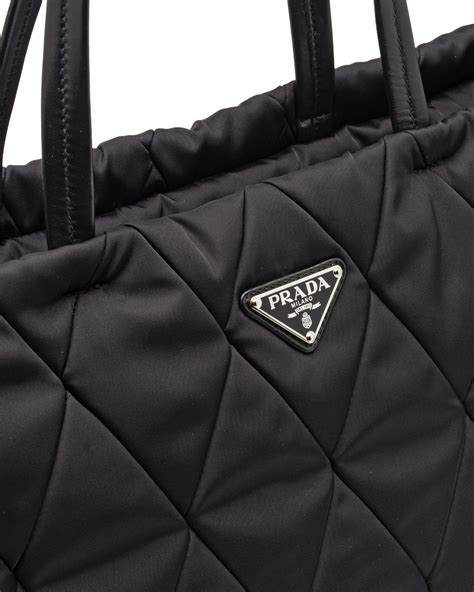 prada nylon tote bag with leather trim|Prada nylon quilted handbag.